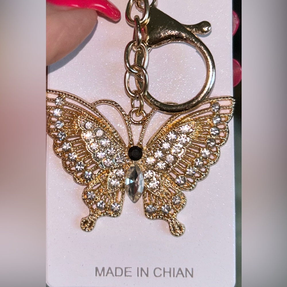 Gold Butterfly Keychain/Purse Charm with Rhinestones: NWT
